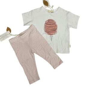 NWT Greige 12-18M Cotton Candy Printed Tee & Striped Pant Set